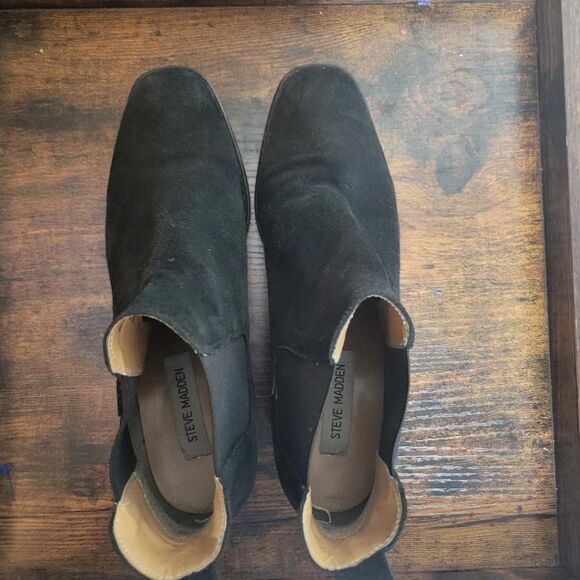 Steve Madden Womens Chaselyn Leather Almond Toe Ankle, Black Suede 9 - Picture 2 of 6